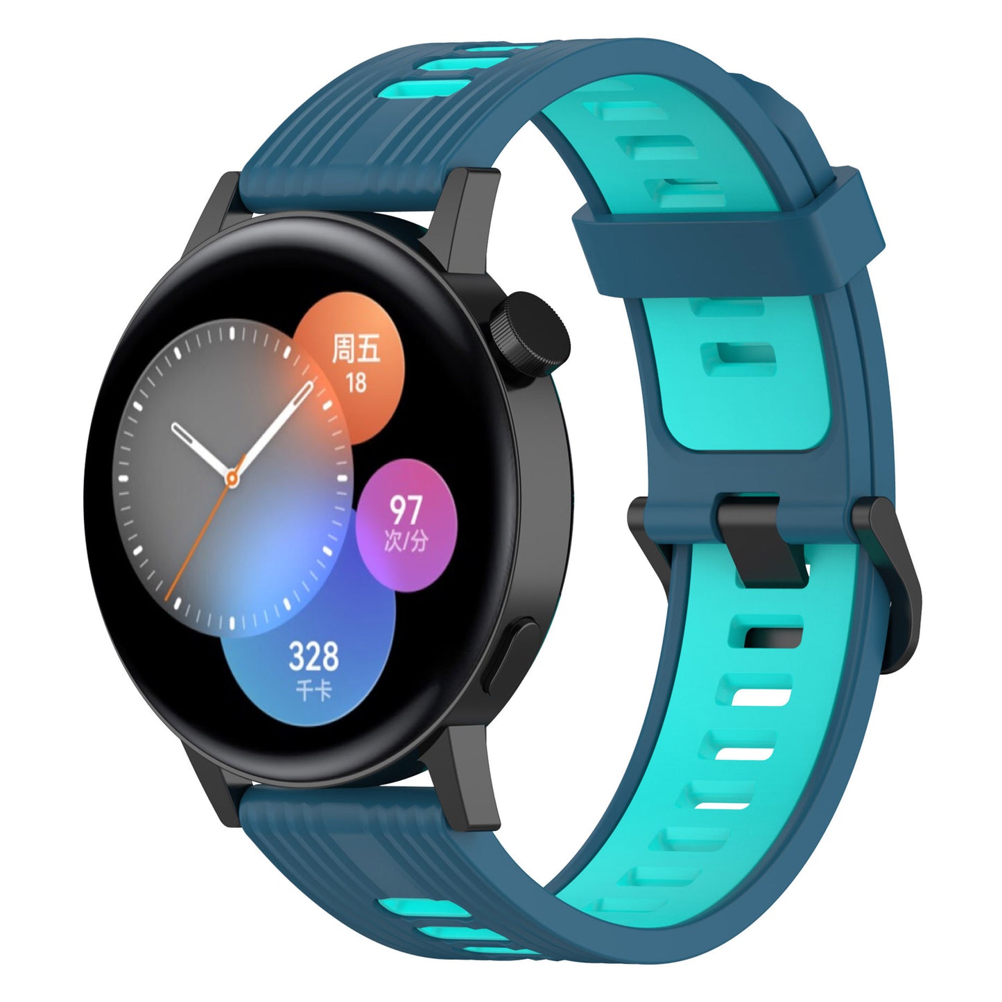 20mm Stripes Design Bi-color Silicone Soft Watch Band Adjustable Wrist Strap for Huawei Watch GT3 42mm/Samsung Galaxy Watch4 40mm/44mm
