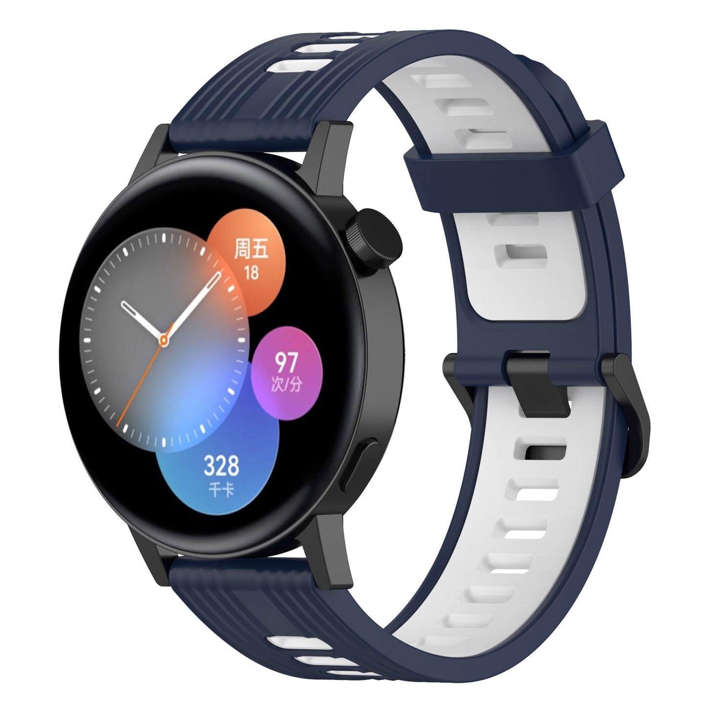 20mm Stripes Design Bi-color Silicone Soft Watch Band Adjustable Wrist Strap for Huawei Watch GT3 42mm/Samsung Galaxy Watch4 40mm/44mm