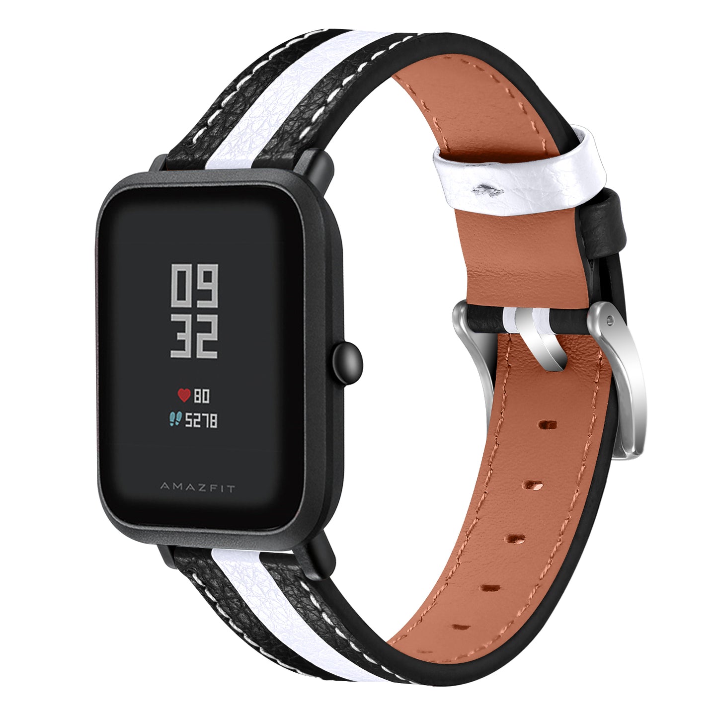 For Huami Amazfit Bip 1S/GTR 42mm Sewing Line Color Splicing Design Strap Adjustable Cowhide Leather Watch Band (20mm)