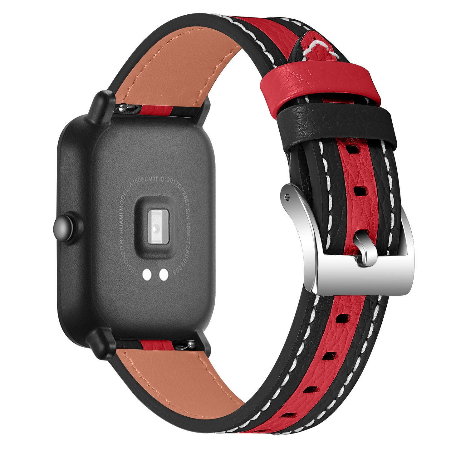 For Huami Amazfit Bip 1S/GTR 42mm Sewing Line Color Splicing Design Strap Adjustable Cowhide Leather Watch Band (20mm)