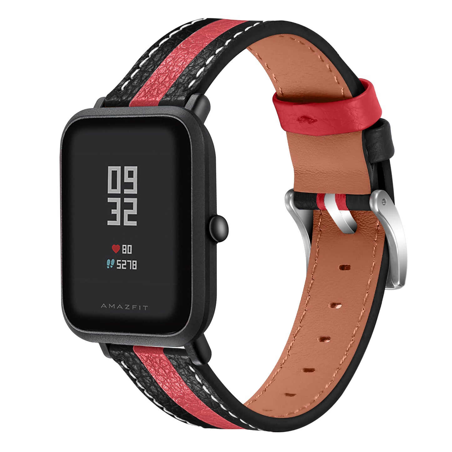 For Huami Amazfit Bip 1S/GTR 42mm Sewing Line Color Splicing Design Strap Adjustable Cowhide Leather Watch Band (20mm)