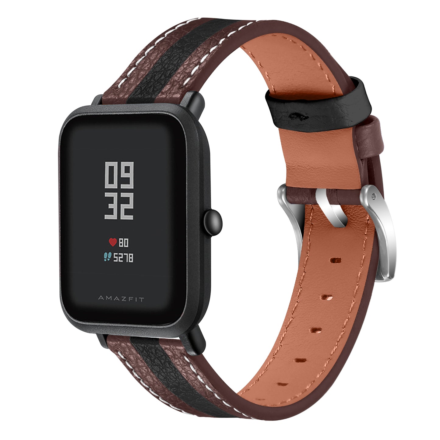 For Huami Amazfit Bip 1S/GTR 42mm Sewing Line Color Splicing Design Strap Adjustable Cowhide Leather Watch Band (20mm)