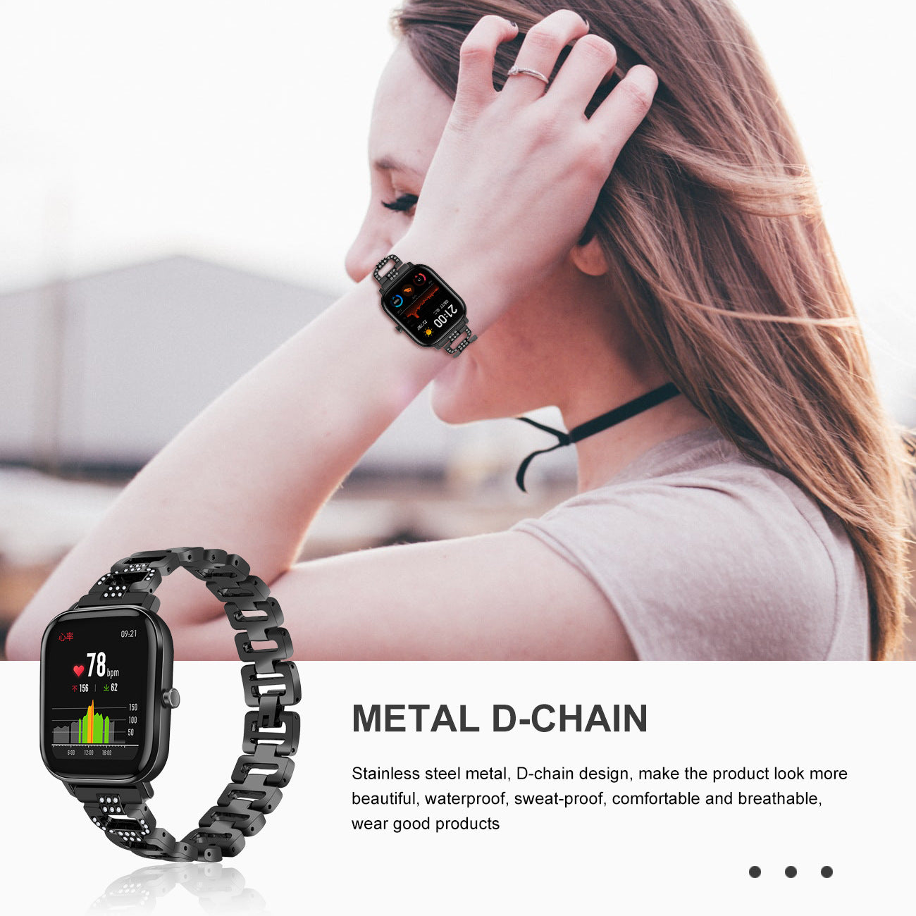 20mm Stainless Steel Watchband for Huami Amazfit GTS Samsung Gear S2 Classic Garmin Vivoactive 3 Universal Rhinestone Decorative D-chain Watch Strap