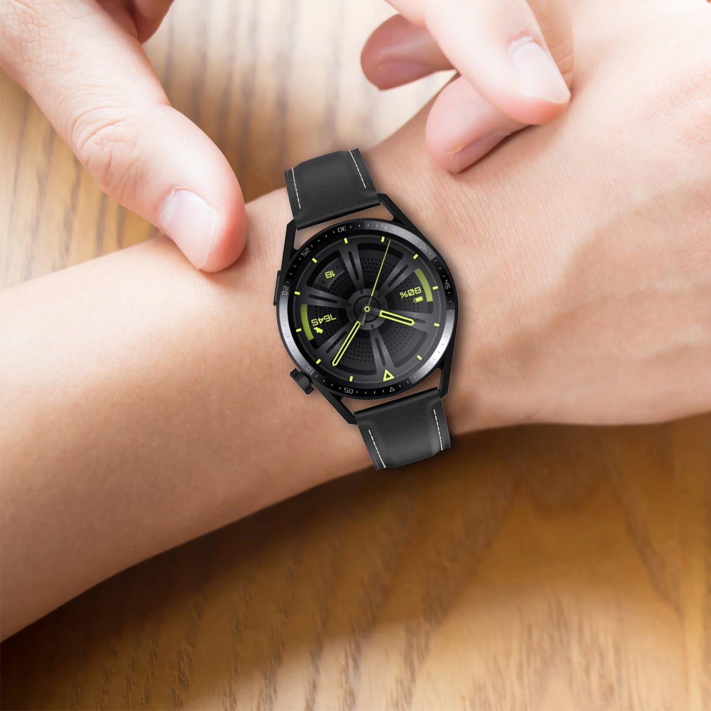 For Huawei Watch GT/Samsung Gear S3/Galaxy Watch 46mm Smart Watch Band 22mm Universal Stitching Line First Layer Cowhide Solid Color Strap