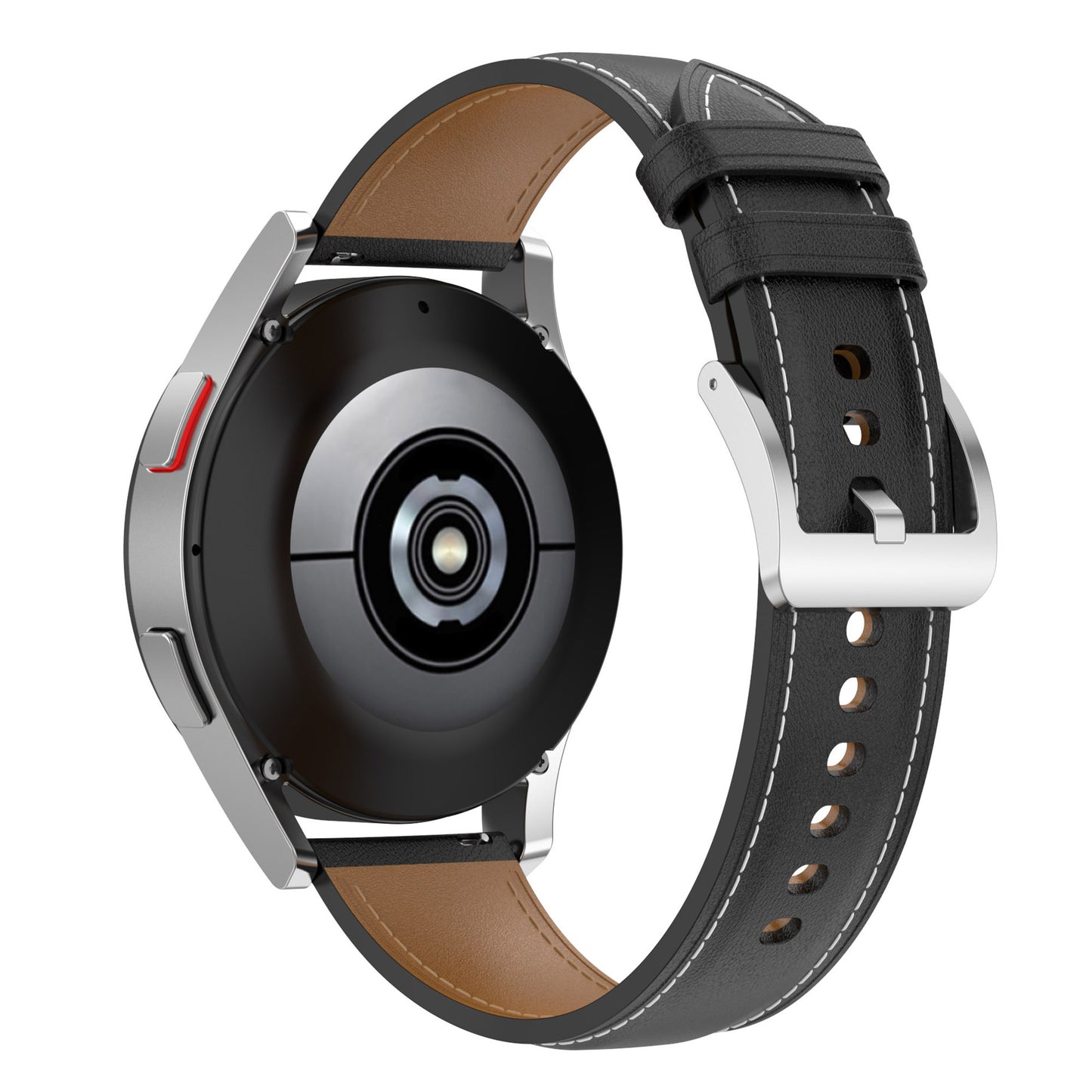 For Huawei Watch GT2/Samsung Galaxy Watch Active 20mm Universal Stitching Line First Layer Cowhide Solid Color Smart Watch Replacement Strap