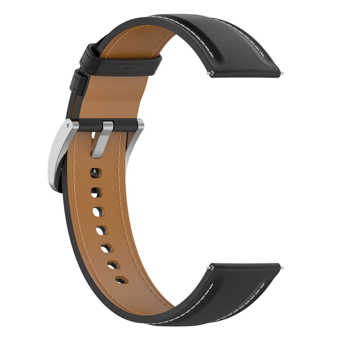 For Huawei Watch GT2/Samsung Galaxy Watch Active 20mm Universal Stitching Line First Layer Cowhide Solid Color Smart Watch Replacement Strap
