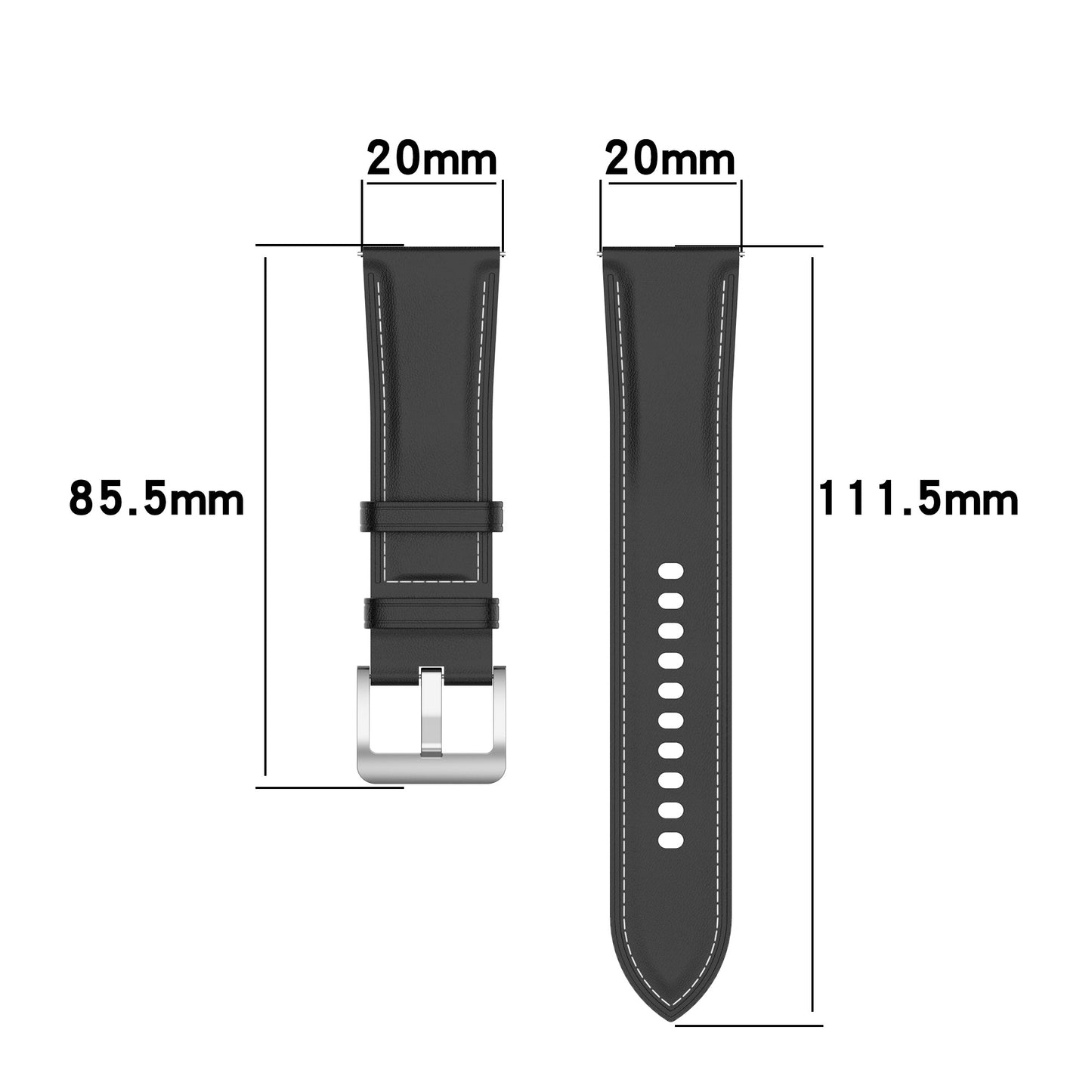 For Huawei Watch GT2/Samsung Galaxy Watch Active 20mm Universal Stitching Line First Layer Cowhide Solid Color Smart Watch Replacement Strap