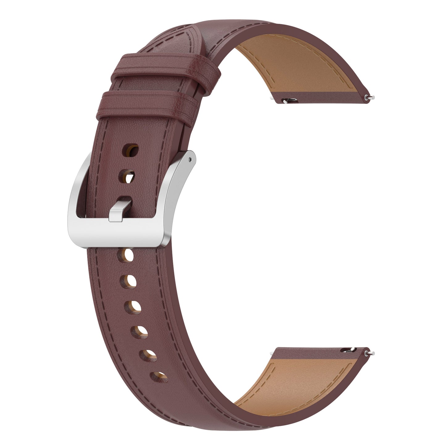 For Huawei Watch GT2/Samsung Galaxy Watch Active 20mm Universal Stitching Line First Layer Cowhide Solid Color Smart Watch Replacement Strap