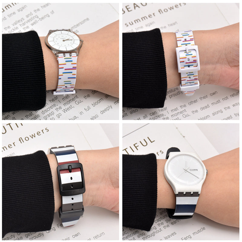 For Swatch Wrist Band Replacement Pattern Printed Silicone Adjustable Buckle Design Watch Strap 17mm
