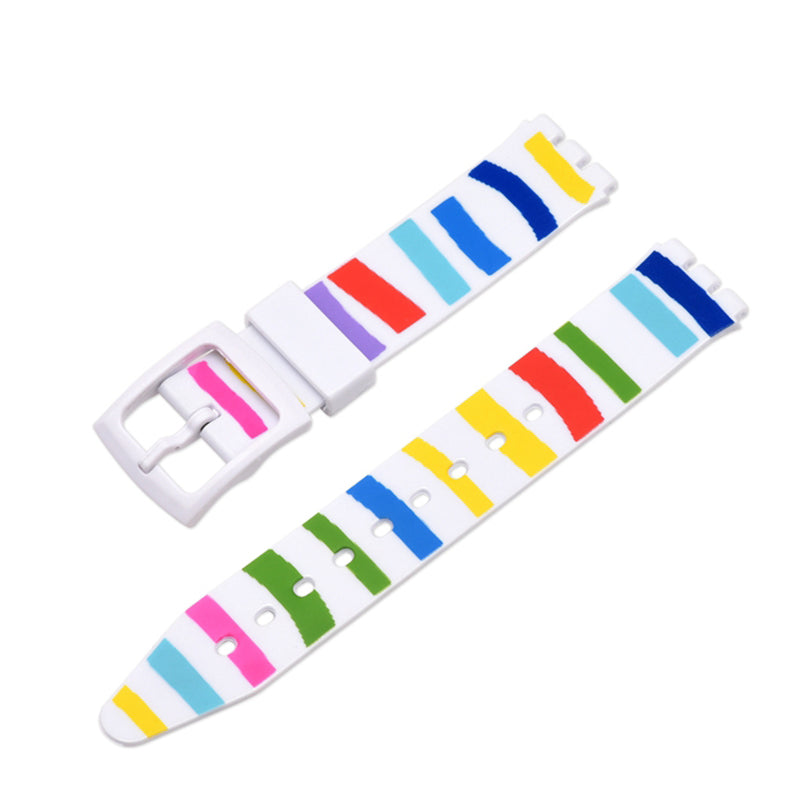 For Swatch Wrist Band Replacement Pattern Printed Silicone Adjustable Buckle Design Watch Strap 17mm