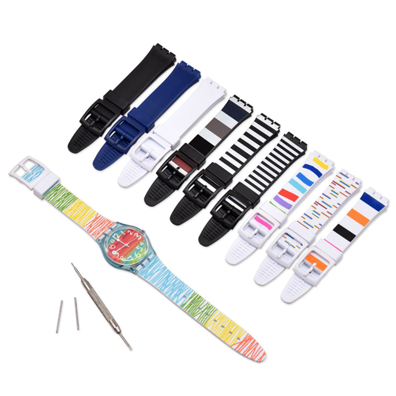 For Swatch Wrist Band Replacement Pattern Printed Silicone Adjustable Buckle Design Watch Strap 17mm