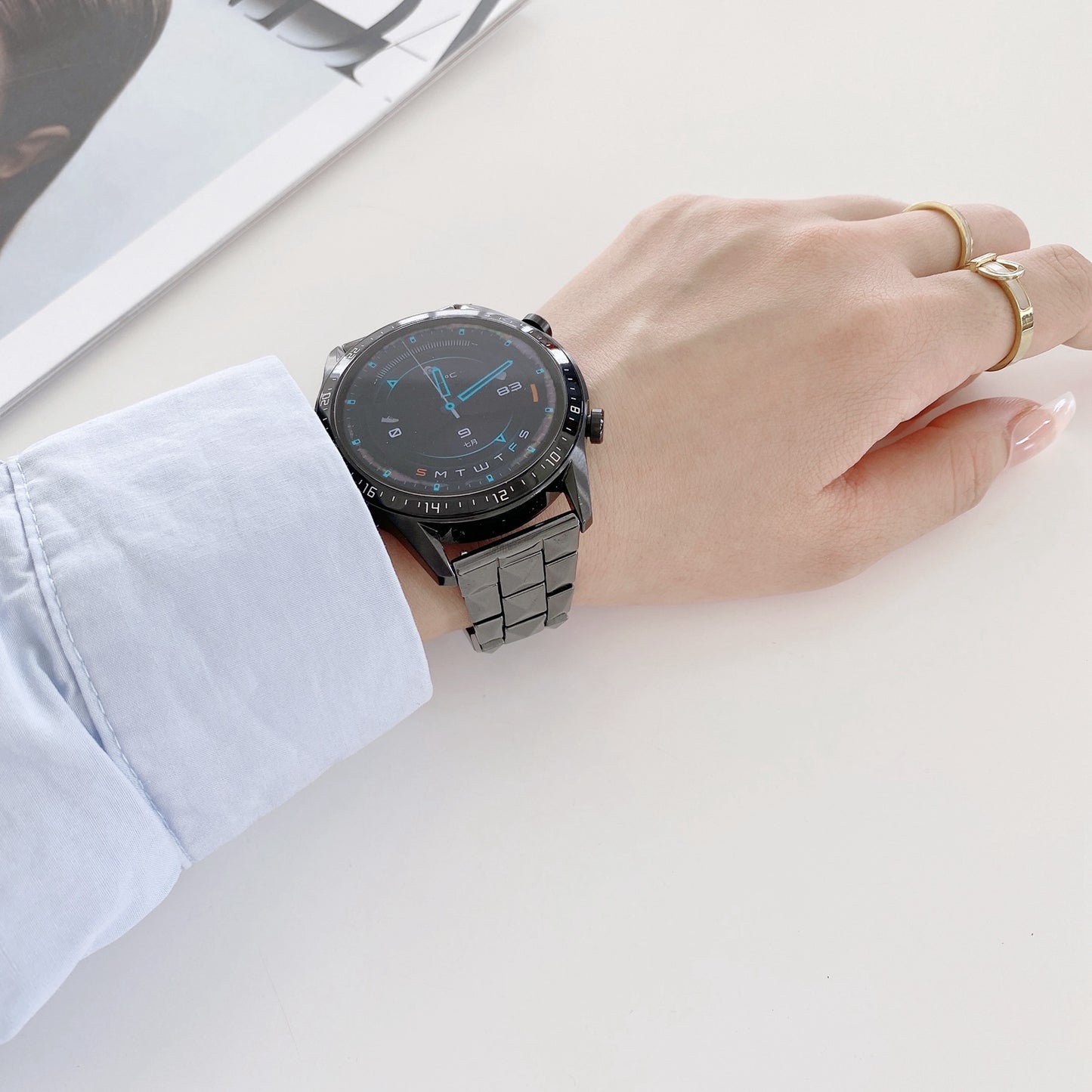 For Huawei Watch GT3 46mm/Xiaomi Haylou RS3 22mm Universal Rhombus Grid Design Ceramic Watch Strap Wrist Band