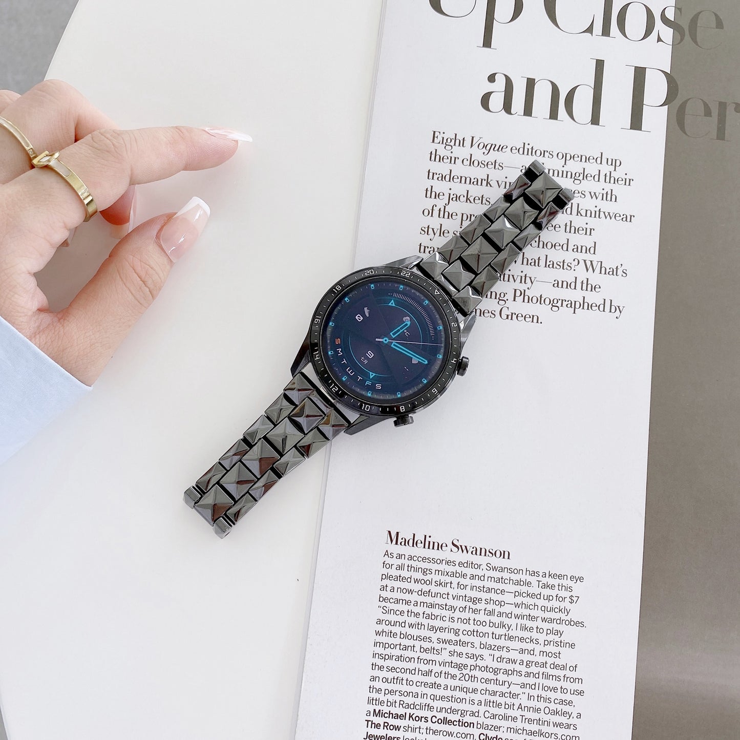 For Huawei Watch GT3 46mm/Xiaomi Haylou RS3 22mm Universal Rhombus Grid Design Ceramic Watch Strap Wrist Band
