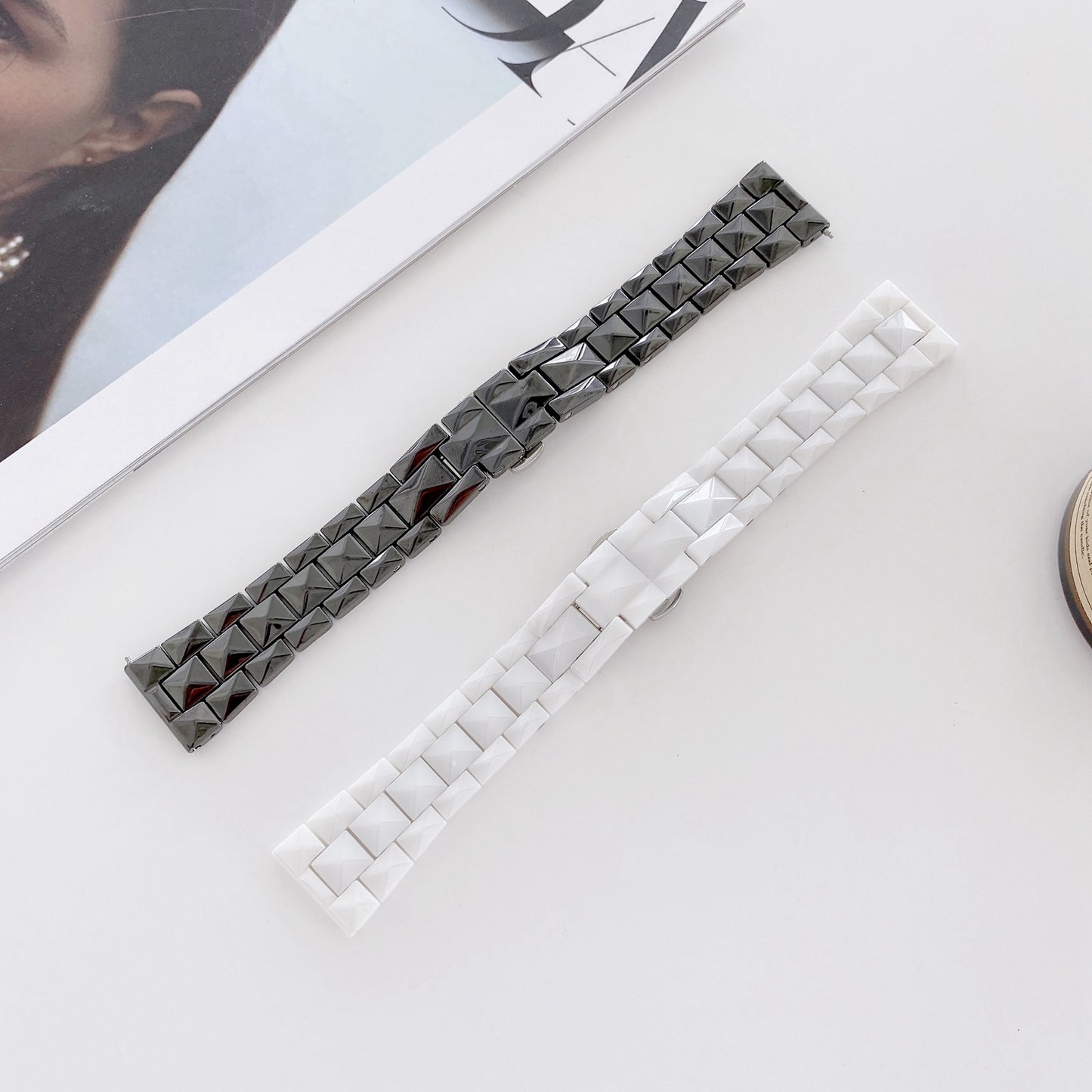 For Huawei Watch GT3 46mm/Xiaomi Haylou RS3 22mm Universal Rhombus Grid Design Ceramic Watch Strap Wrist Band