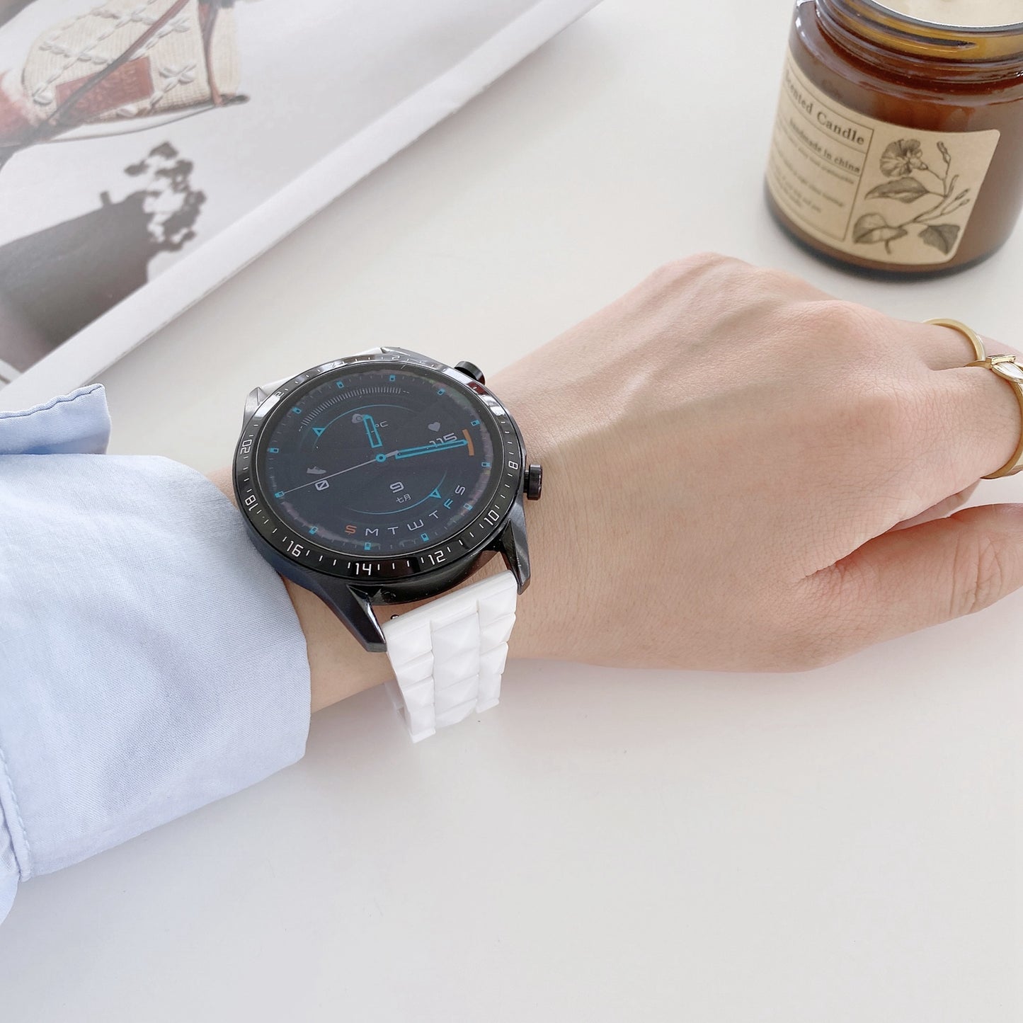For Huawei Watch GT3 46mm/Xiaomi Haylou RS3 22mm Universal Rhombus Grid Design Ceramic Watch Strap Wrist Band