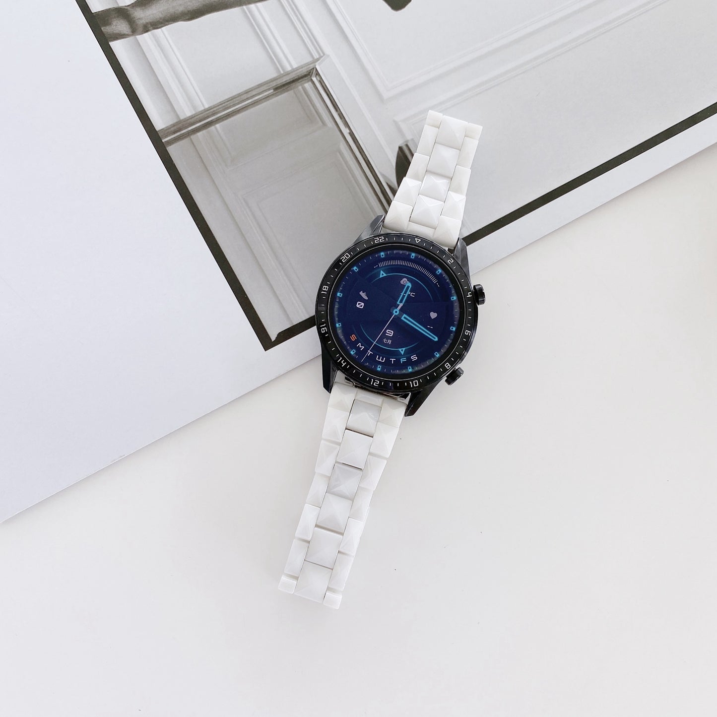 For Huawei Watch GT3 46mm/Xiaomi Haylou RS3 22mm Universal Rhombus Grid Design Ceramic Watch Strap Wrist Band