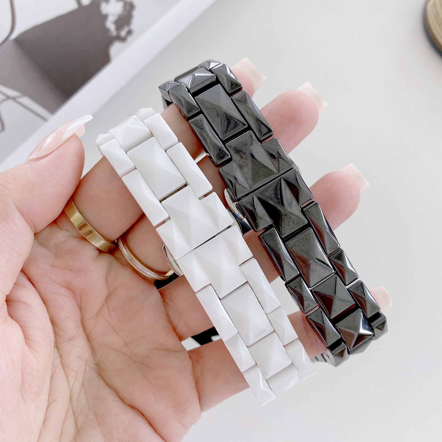 For Huawei Watch GT3 46mm/Xiaomi Haylou RS3 22mm Universal Rhombus Grid Design Ceramic Watch Strap Wrist Band