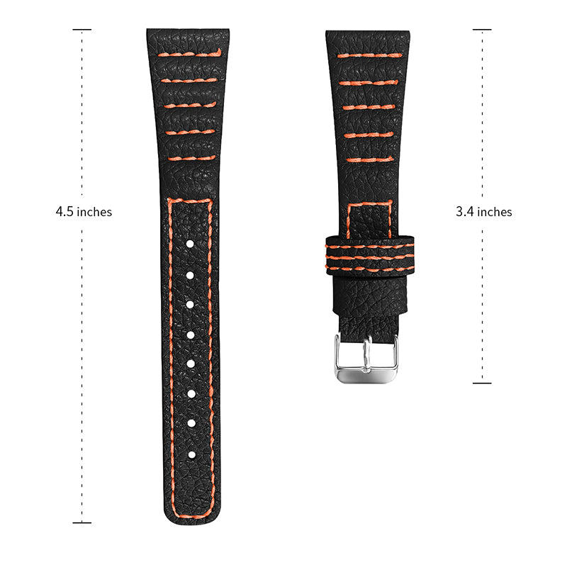 For Pebble 2/Time Round Top Layer Genuine Leather Watch Band Wave Stitching Lines Wrist Strap