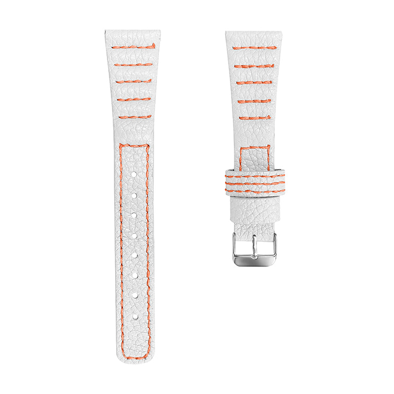 For Pebble 2/Time Round Top Layer Genuine Leather Watch Band Wave Stitching Lines Wrist Strap