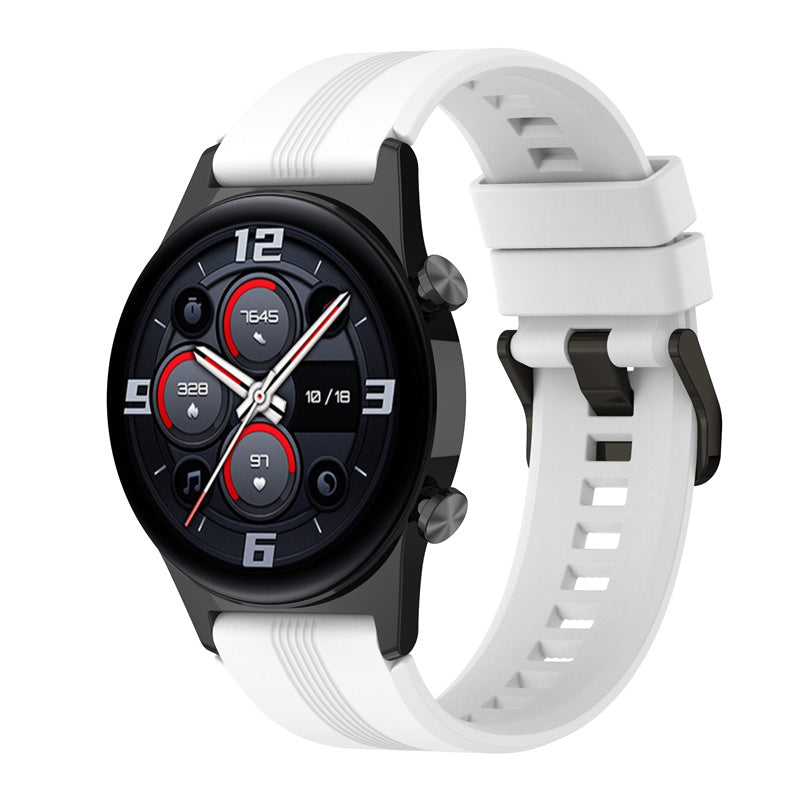 For Honor Watch GS3 Stripe Design Silicone Watch Strap 22mm Replacement Wrist Band with Stainless Steel Buckle