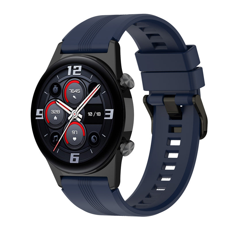 For Honor Watch GS3 Stripe Design Silicone Watch Strap 22mm Replacement Wrist Band with Stainless Steel Buckle