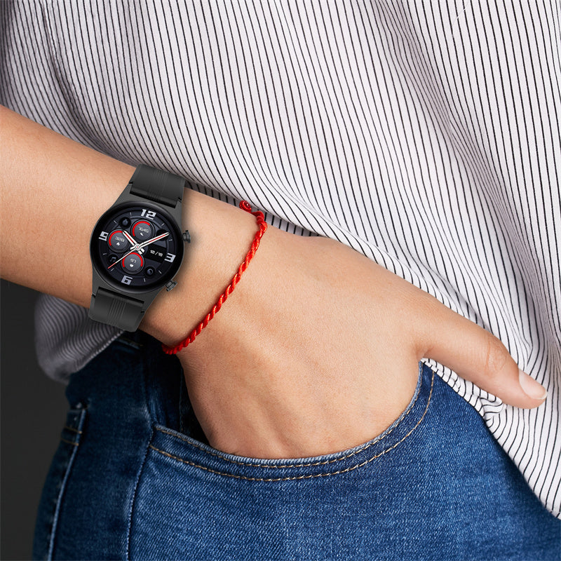 For Honor Watch GS3 Stripe Design Silicone Watch Strap 22mm Replacement Wrist Band with Stainless Steel Buckle