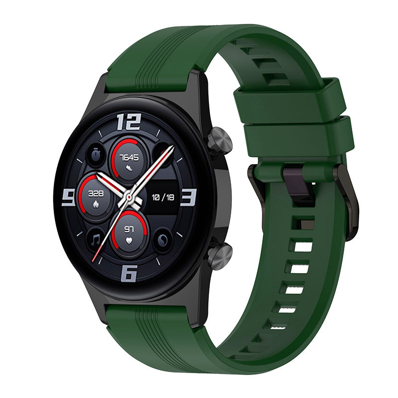 For Honor Watch GS3 Stripe Design Silicone Watch Strap 22mm Replacement Wrist Band with Stainless Steel Buckle