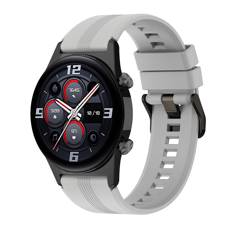 For Honor Watch GS3 Stripe Design Silicone Watch Strap 22mm Replacement Wrist Band with Stainless Steel Buckle