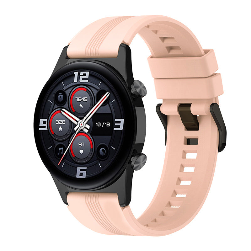 For Honor Watch GS3 Stripe Design Silicone Watch Strap 22mm Replacement Wrist Band with Stainless Steel Buckle