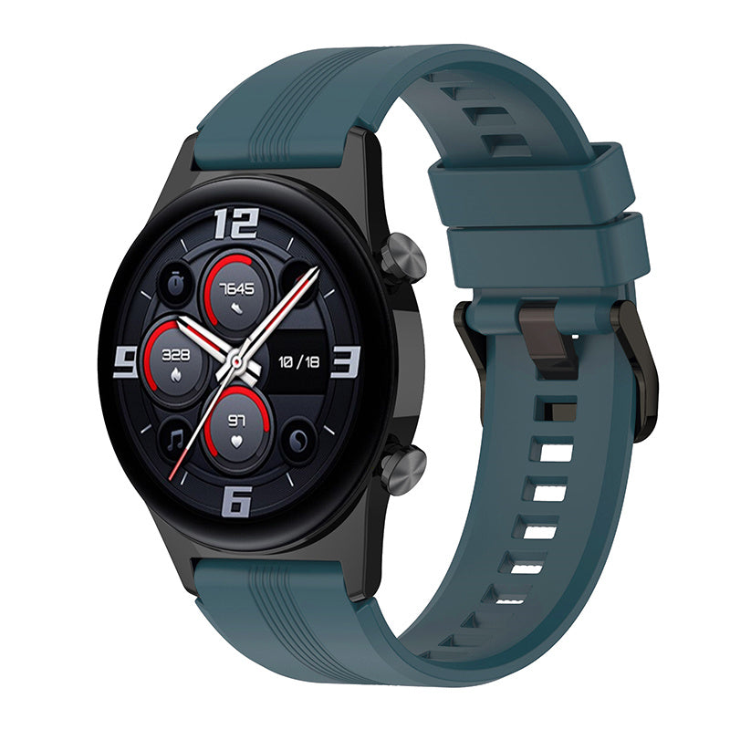 For Honor Watch GS3 Stripe Design Silicone Watch Strap 22mm Replacement Wrist Band with Stainless Steel Buckle