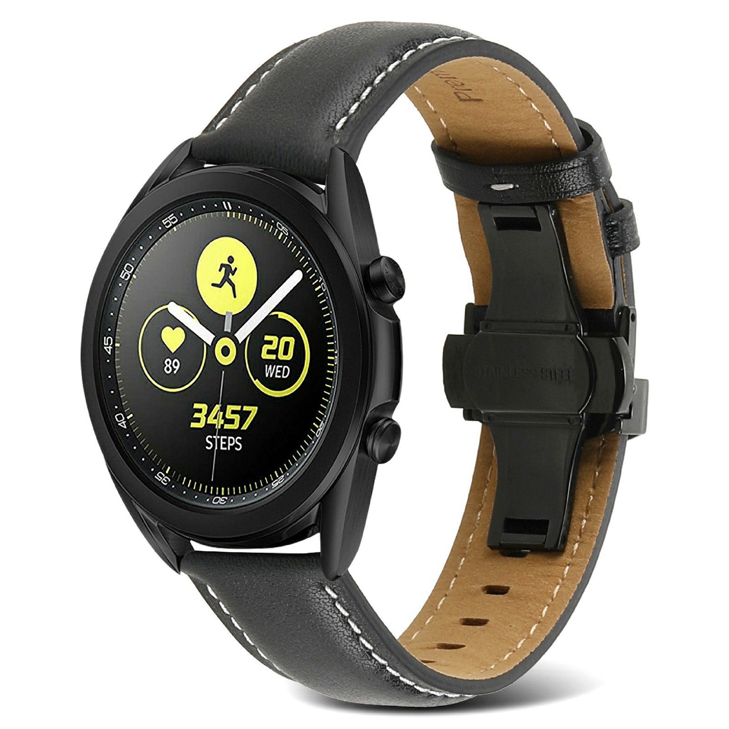 For Huawei Watch GT 3 Pro 46mm/Garmin Venu 2 22mm Stitching Line Genuine Leather Watch Band Strap Replacement