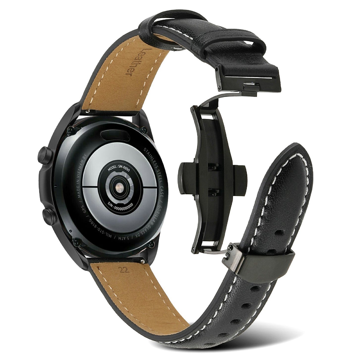 For Huawei Watch GT 3 Pro 46mm/Garmin Venu 2 22mm Stitching Line Genuine Leather Watch Band Strap Replacement