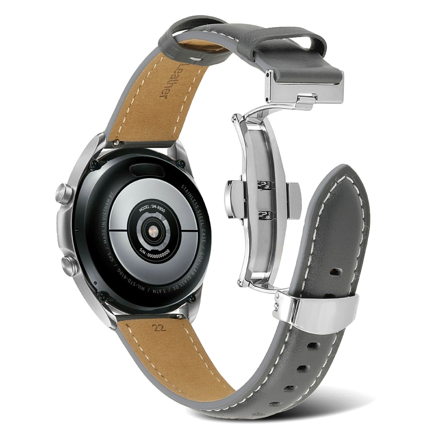 For Huawei Watch GT 3 Pro 46mm/Garmin Venu 2 22mm Stitching Line Genuine Leather Watch Band Strap Replacement