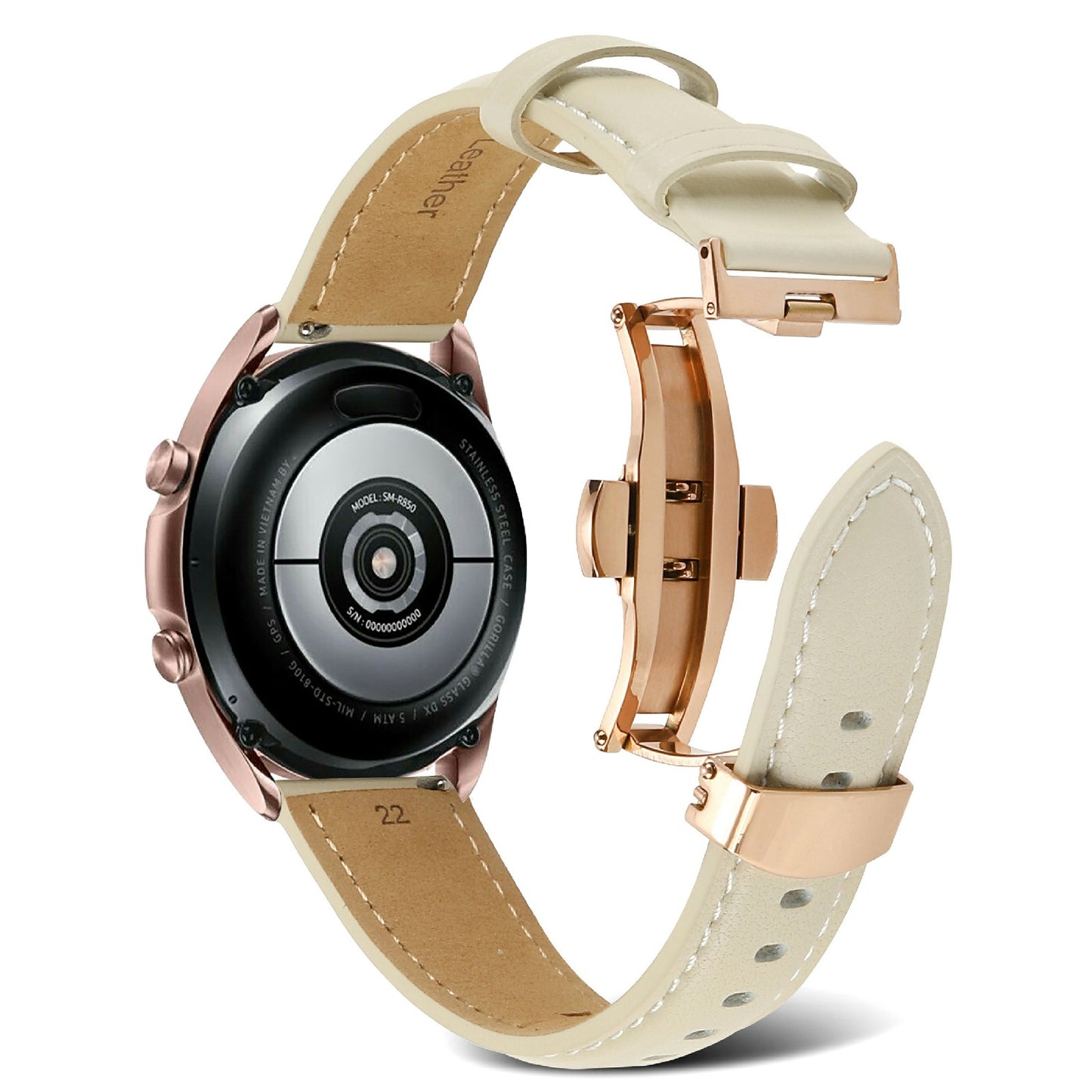 For Huawei Watch GT 3 Pro 46mm/Garmin Venu 2 22mm Stitching Line Genuine Leather Watch Band Strap Replacement