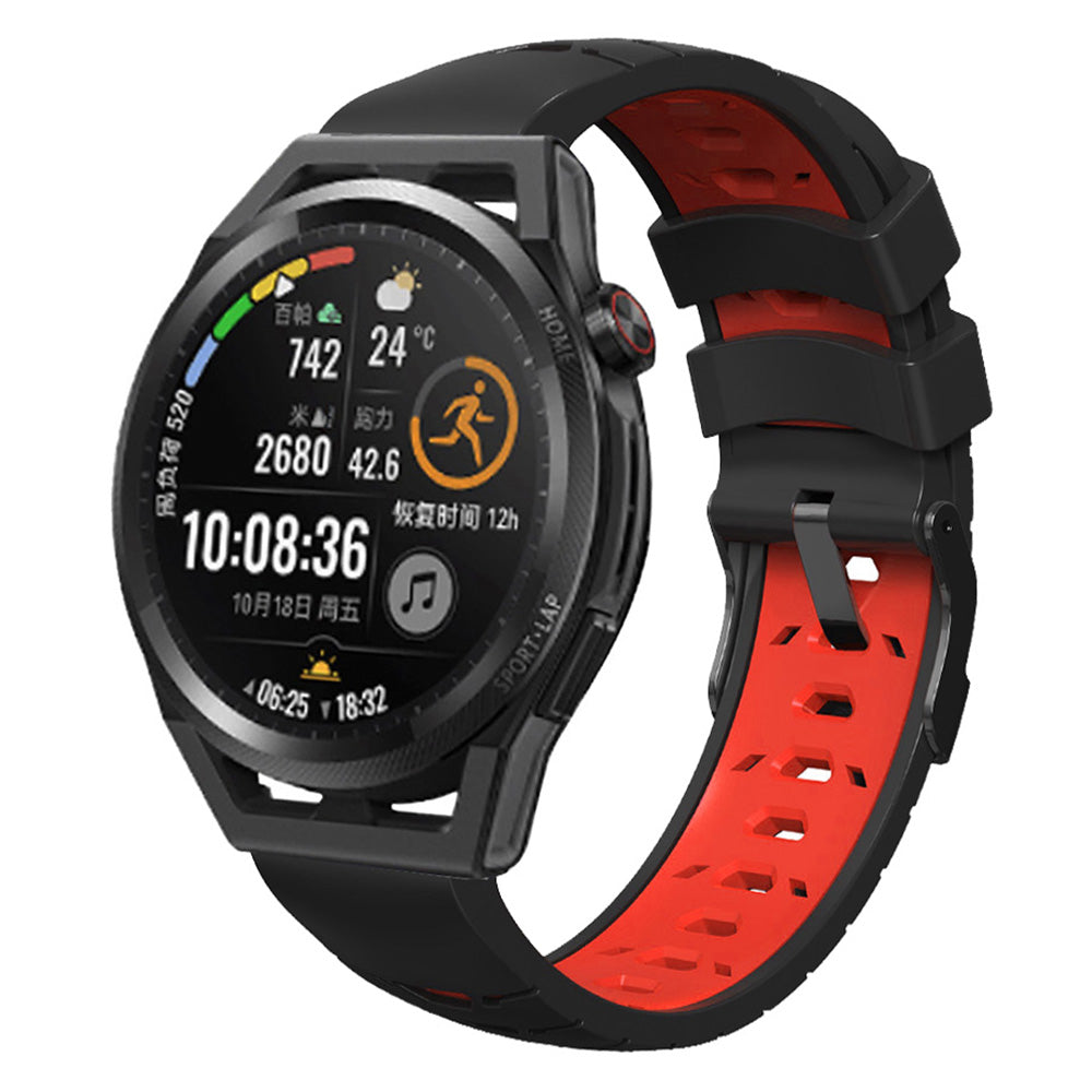 For Huawei Watch GT Runner/Garmin Venu 2/Vivoactive 4 Trapezoid Three Row Holes Watch Strap Dual Color Silicone Wrist Band