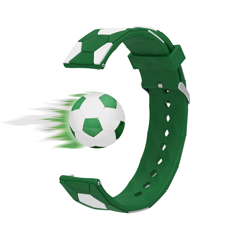 20mm Soccer Ball Football Pattern Silicone Watch Strap Replacement Wrist Band with Pin Buckle