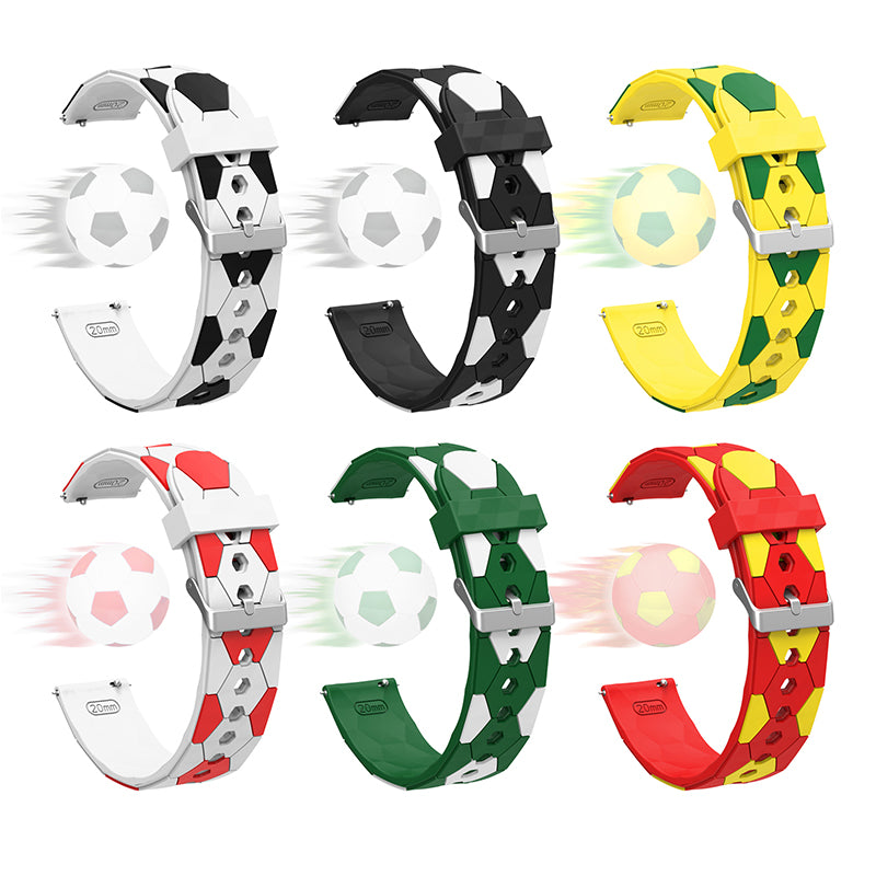 20mm Soccer Ball Football Pattern Silicone Watch Strap Replacement Wrist Band with Pin Buckle