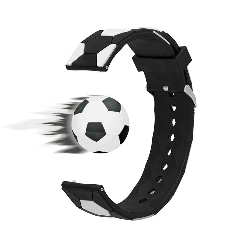 20mm Soccer Ball Football Pattern Silicone Watch Strap Replacement Wrist Band with Pin Buckle