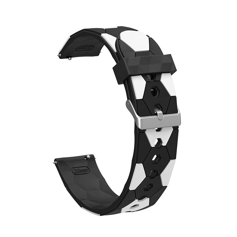 20mm Soccer Ball Football Pattern Silicone Watch Strap Replacement Wrist Band with Pin Buckle