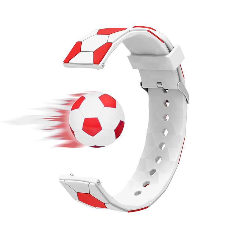 20mm Soccer Ball Football Pattern Silicone Watch Strap Replacement Wrist Band with Pin Buckle