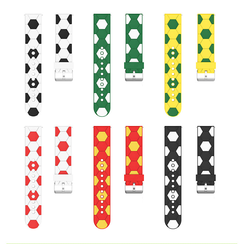20mm Soccer Ball Football Pattern Silicone Watch Strap Replacement Wrist Band with Pin Buckle