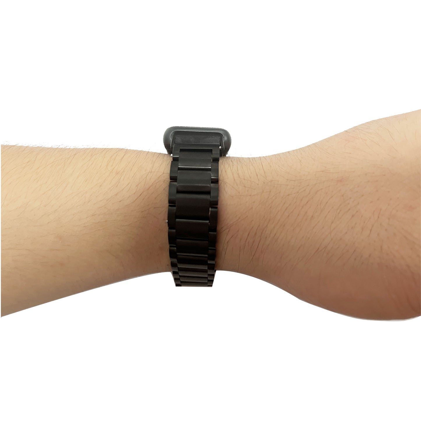 For Huawei Band 7 Stainless Steel Smart Watch Band Three Beads Replacement Strap with Folding Buckle