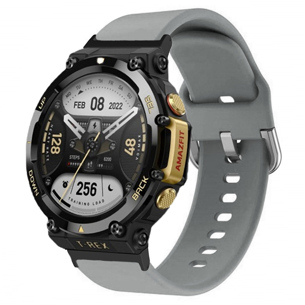 For Huami Amazfit T-Rex 2 Silicone Watch Strap Adjustable Wrist Band with Square Pin Buckle