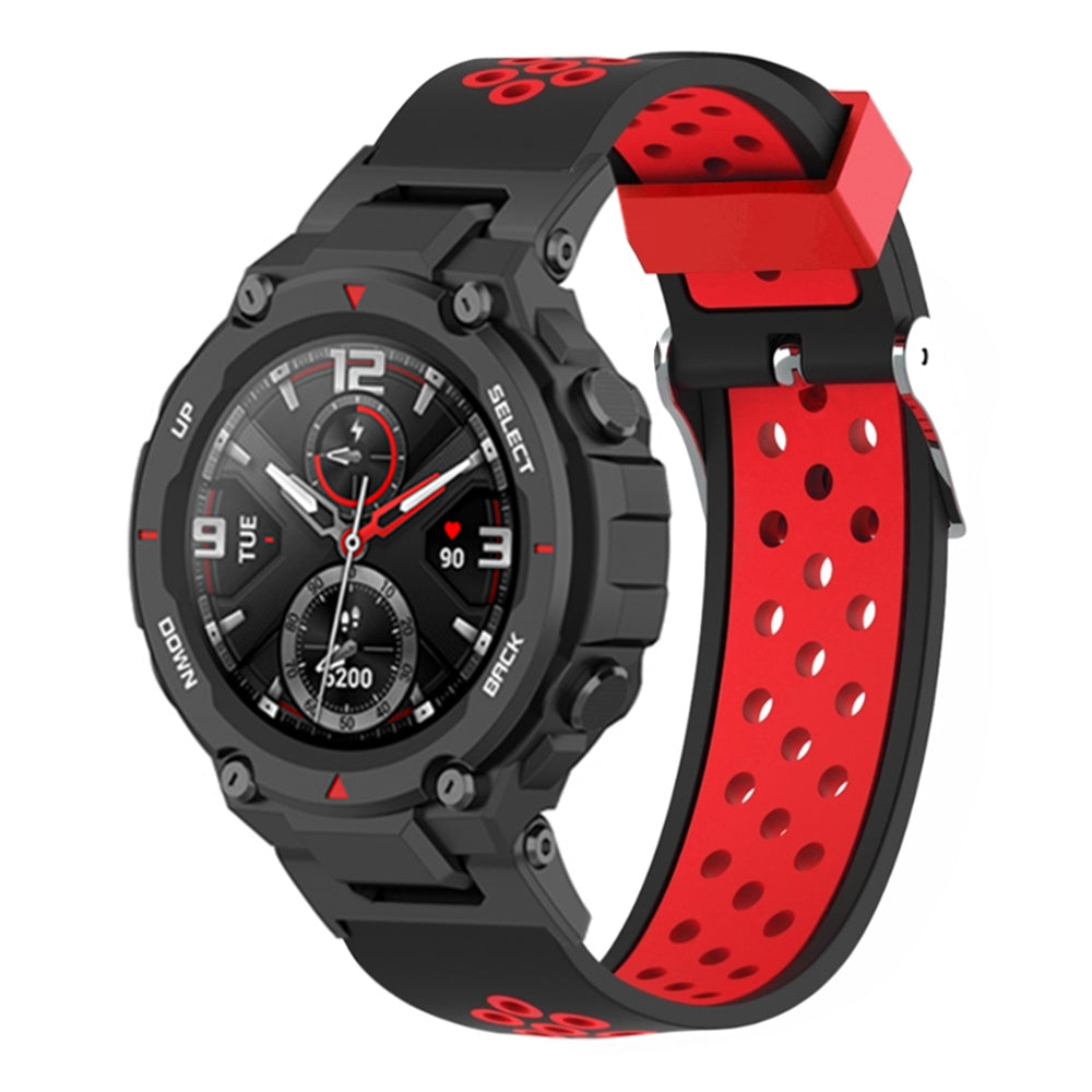 For Huami Amazfit T-Rex / T-Rex Pro / Ares, Dual-Color 22mm Watch Band Silicone Watch Strap Replacement Watchband with Multi-Hole Design