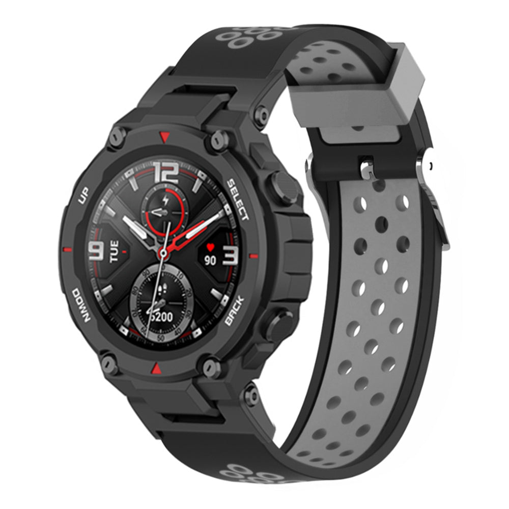 For Huami Amazfit T-Rex / T-Rex Pro / Ares, Dual-Color 22mm Watch Band Silicone Watch Strap Replacement Watchband with Multi-Hole Design