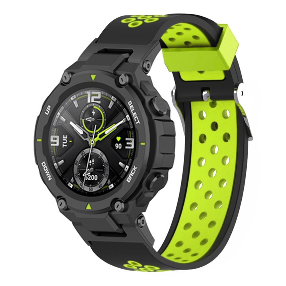 For Huami Amazfit T-Rex / T-Rex Pro / Ares, Dual-Color 22mm Watch Band Silicone Watch Strap Replacement Watchband with Multi-Hole Design