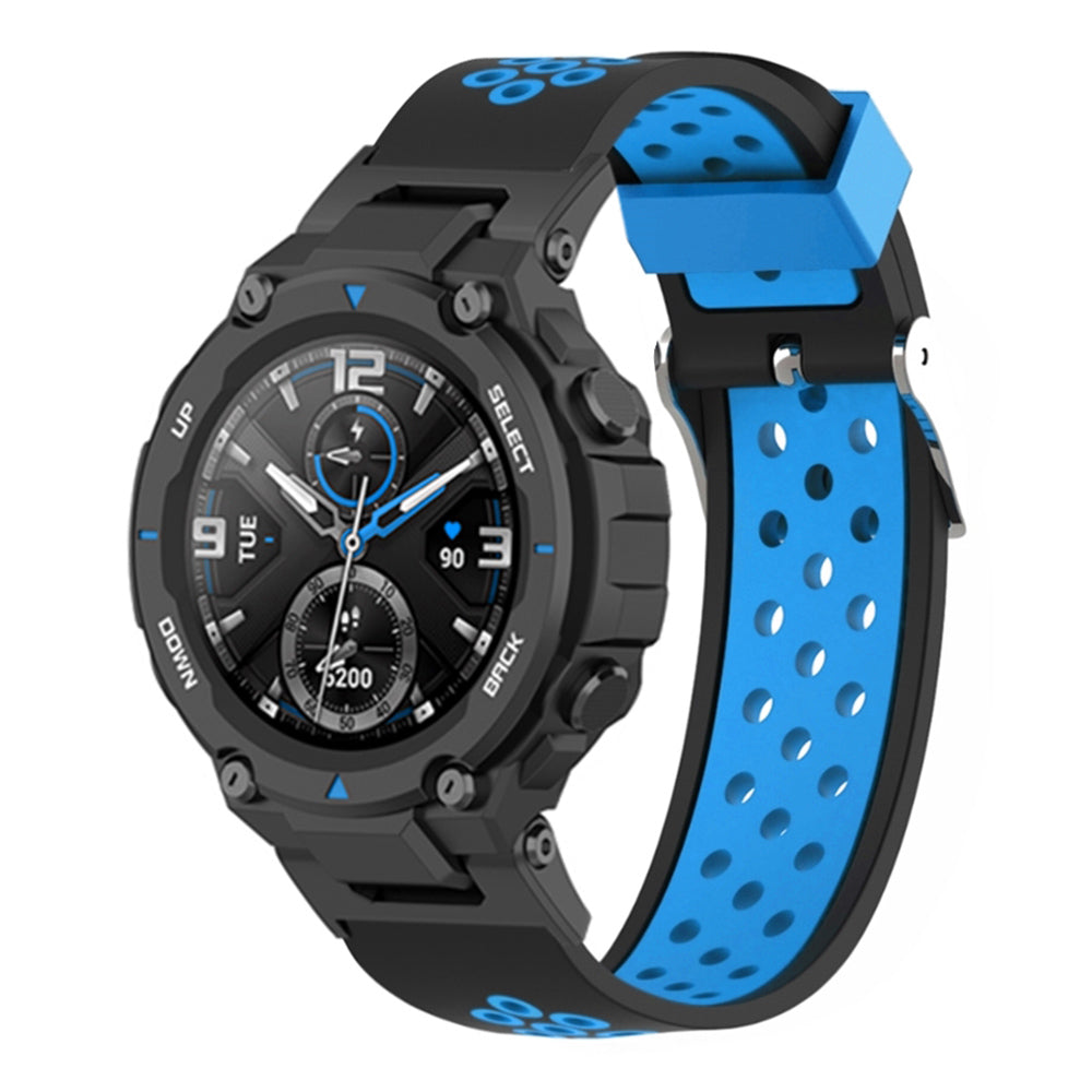 For Huami Amazfit T-Rex / T-Rex Pro / Ares, Dual-Color 22mm Watch Band Silicone Watch Strap Replacement Watchband with Multi-Hole Design