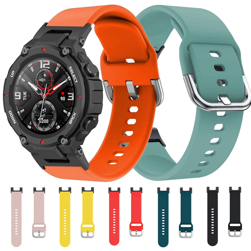 For Huami Amazfit T-Rex / T-Rex Pro / Ares, Universal 22mm Watch Band Silicone Watch Strap Replacement Watchband with Square Buckle