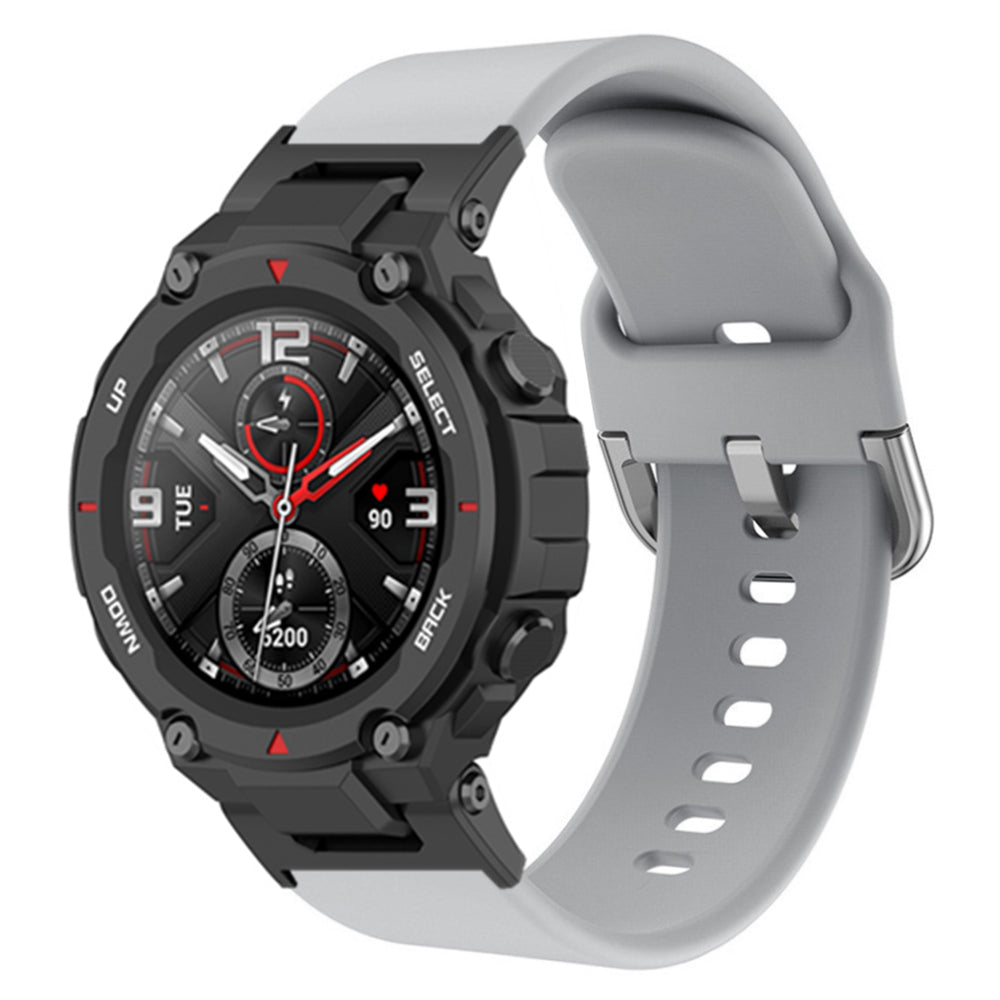 For Huami Amazfit T-Rex / T-Rex Pro / Ares, Universal 22mm Watch Band Silicone Watch Strap Replacement Watchband with Square Buckle