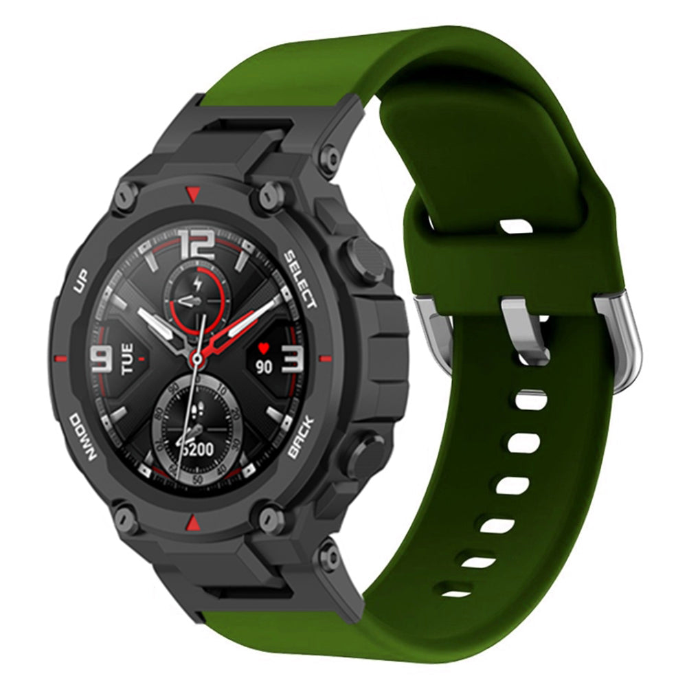For Huami Amazfit T-Rex / T-Rex Pro / Ares, Universal 22mm Watch Band Silicone Watch Strap Replacement Watchband with Square Buckle